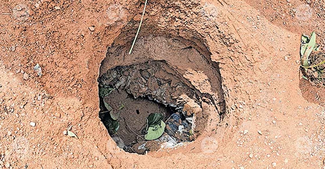 The sinkhole formed in the playground at Hidayat Nagar in Kalamassery. Photo: Special arrangement