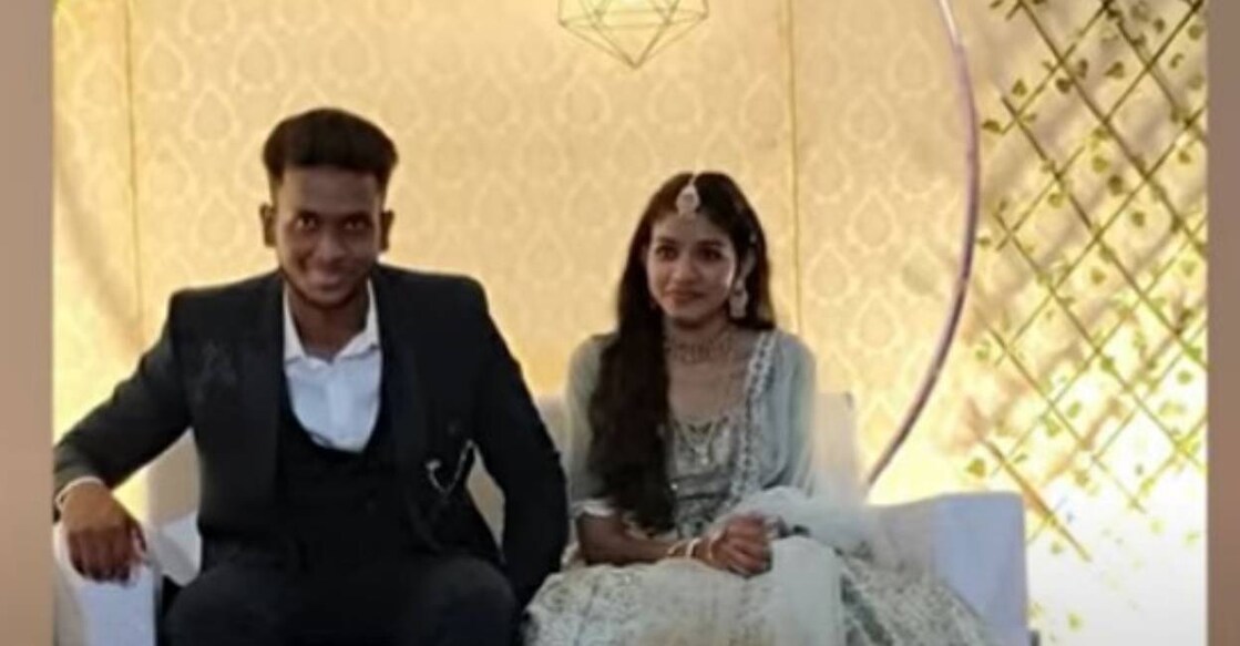 A photo of Dheekshith and Vaishnavi from their wedding album. Photo: Special Arrangement