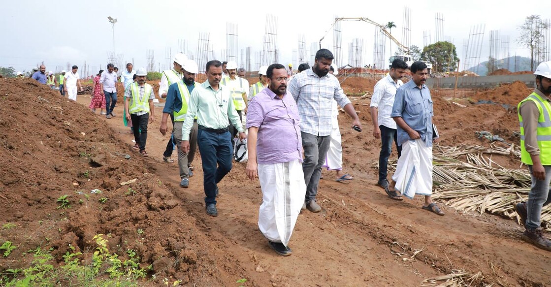 Minister Rajan reviewing the progress of work at the Elstone Estate site. Photo: Special Arrangement. 