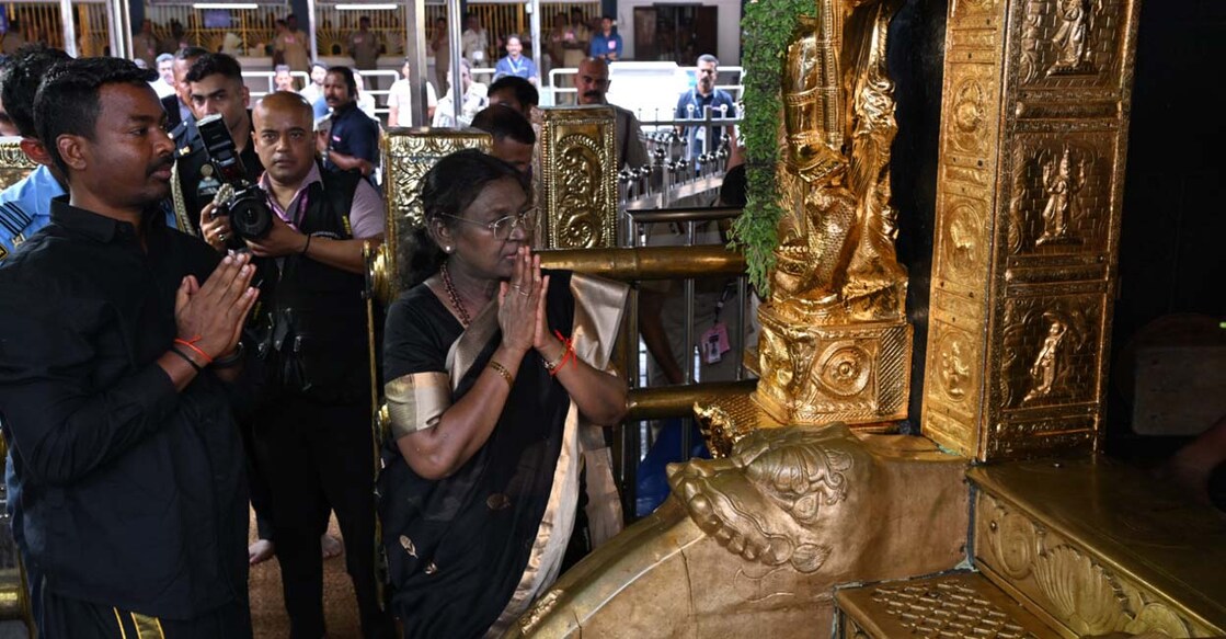 President Droupadi Murmu at the Sabarimala Temple. Photo: Manorama Online