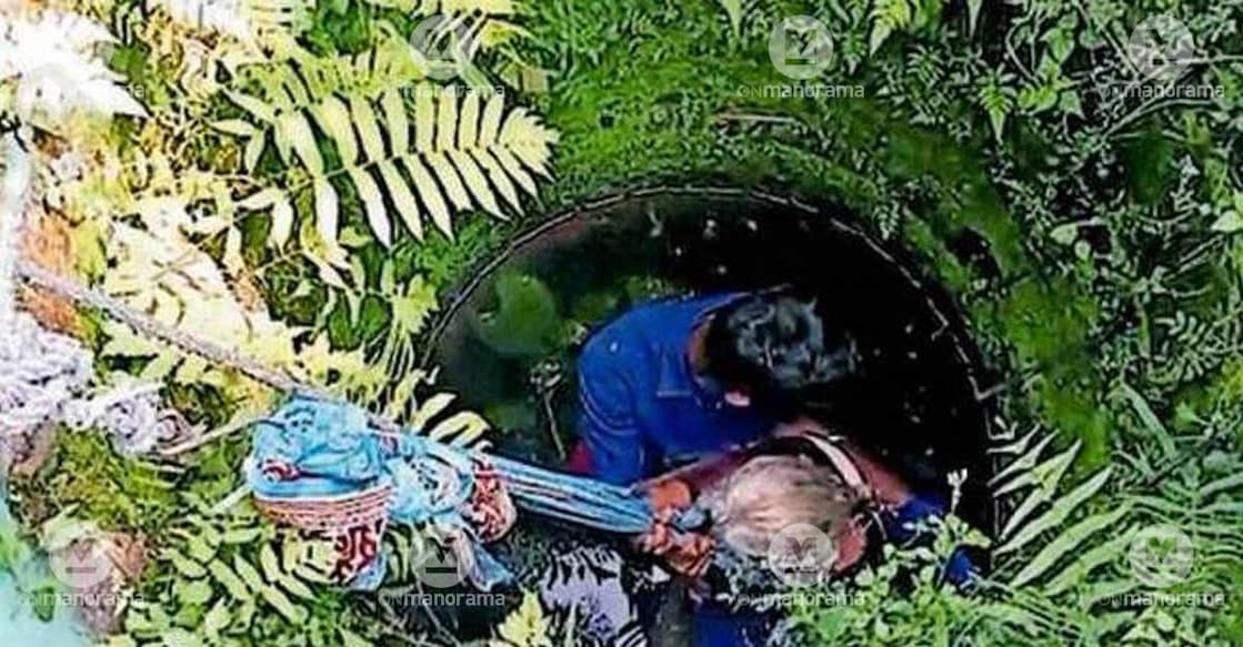 Rajamma being rescued from the well. Photo: Special arrangement
