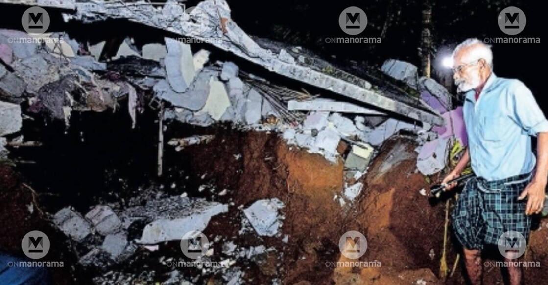 The house destroyed in the mudslide at Unnathi Lakshamveedu colony. Biju, owner of the house was killed in the mishap on October 25. Photo: Manorama