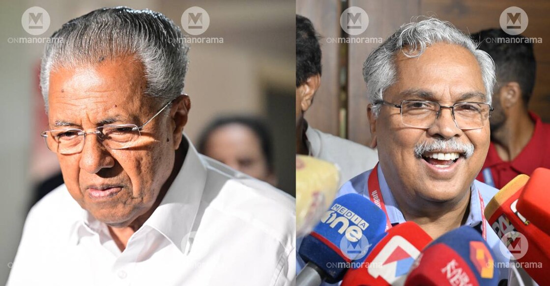 Kerala Chief Minister Pinarayi Vijayan and CPI state secretary Binoy Viswam. Photo: Manorama Archives