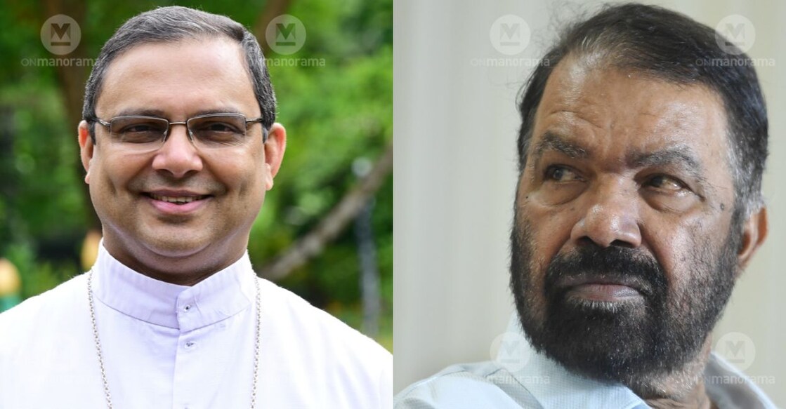Changanassery Archbishop Thomas Tharayil and General Education Minister V Sivankutty. Photo: Manorama