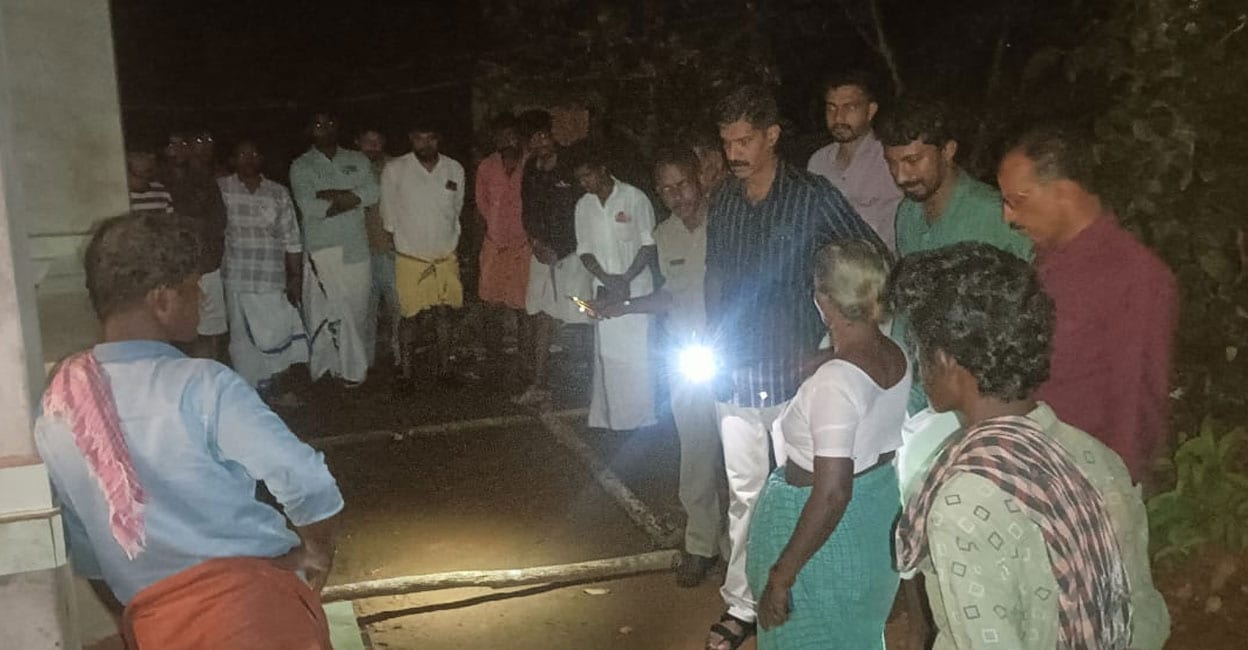 Nileshwar Inspector Nibin Joy at the crime scene at Kumbalappally in Kinanoor-Karinthalam panchayat, Sunday night. 