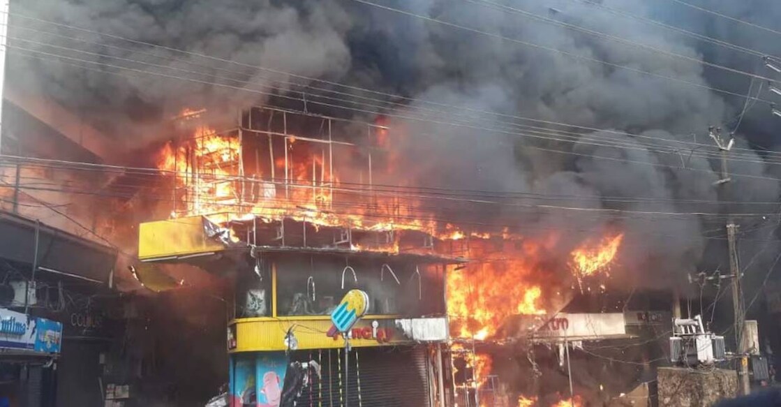 Fire broke out in KV Complex in Taliparamba. Photo: Special Arrangement