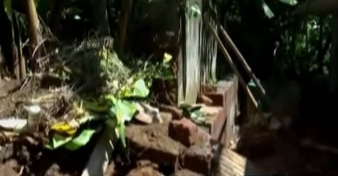 A view of the collapsed wall at Kakkodi in Kozhikode. Photo: Screengrab/ Manorama News