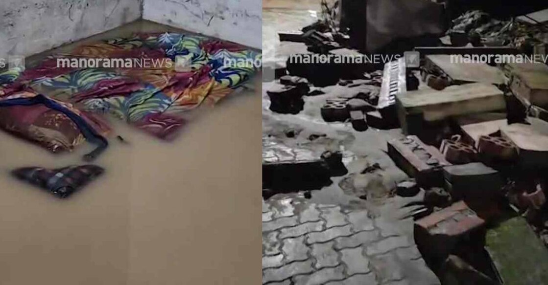 The tank, with a capacity of 1.35 crore litres, gave way around 3 am.  Photo: Manorama News