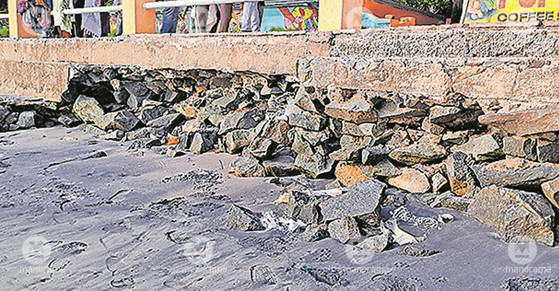 The damaged walkway along the Kovalam beach. Photo: Manorama
