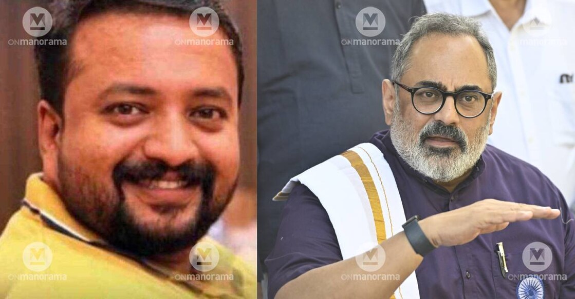 Anand K Thami (L) and BJP state president Rajeev Chandrasekhar (R). Photo: Manorama