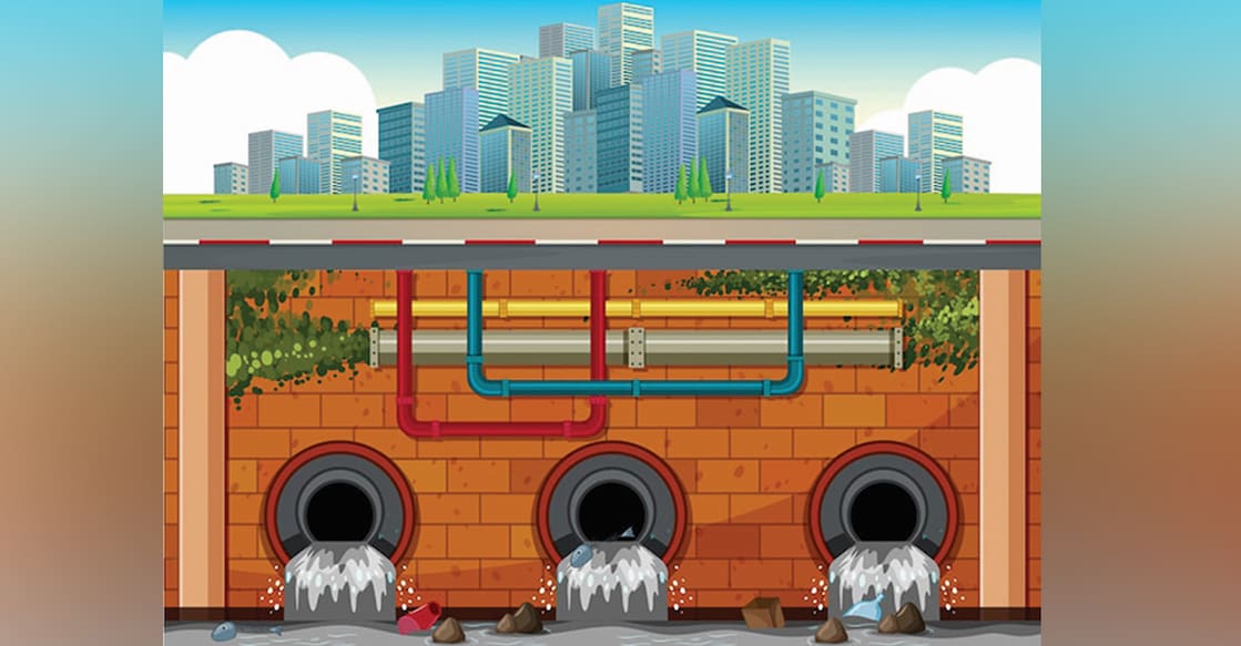 An illustration showing a sewage plant and the image of a city. Photo: Manorama