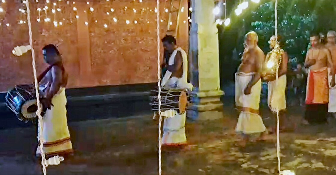 Members of the Malayan community perform vadhyam at the Elambangottu Kavu Shiva temple, Aeralam, Vadakara, on November 17, 2025. Photo: Special arrangement