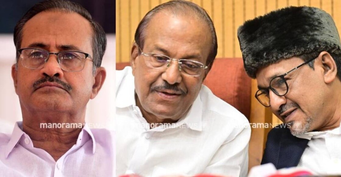 IUML leaders PMA Salam, PK Kunhalikutty and Sadik Ali Shihab Thangal. Photo: Manorama News
