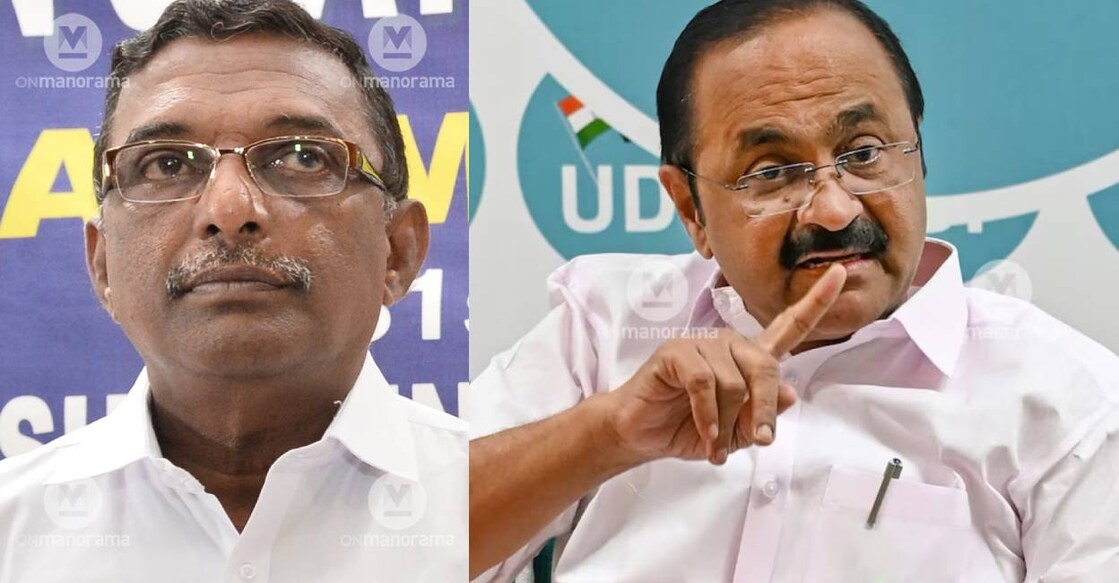 A Padmakumar, former TDB president booked in Sabarimala gold scam and VD Satheesan, opposition leader in Kerala assembly. Photo: Manorama Archives