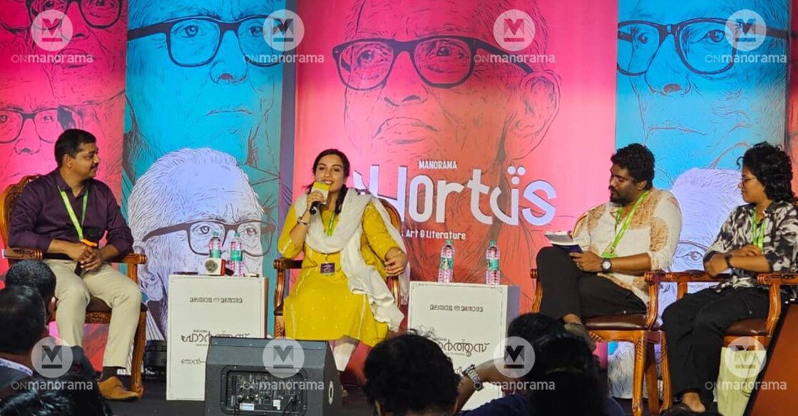 Moderator Dr Sandheesh, clinical psychologist Henna Ayoob, sociologist Dinu Veyil and Democratic Students Association convenor Neeharika Beeja Pradosh. Photo: Manorama