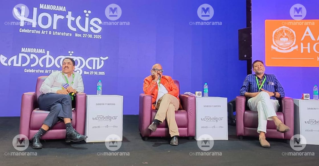 (From left) Dr Shahjahan, Rejimon Kuttappan and Dr Haneesh at Manorama Hortus 2.0. Photo: Manorama. 