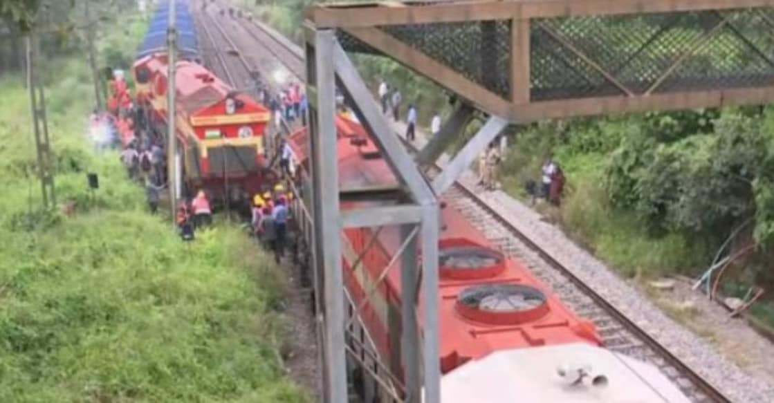 The locomotive derailed in Kalamassery. Photo: Special Arrangement