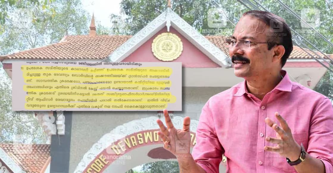 1. Point 9 from the meeting minutes of the Board meeting. Photo: Special Arrangement 2. Travancore Devaswom Board President PS Prasanth. Photo: Manorama Archives 