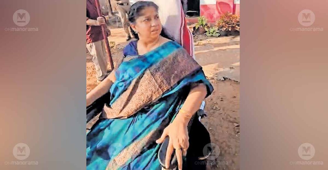 A C Seena, retired Deputy Director of the Education Department, returning home after being unable to vote due to the absence of a ramp at the polling booth. Photo: Special arrangement