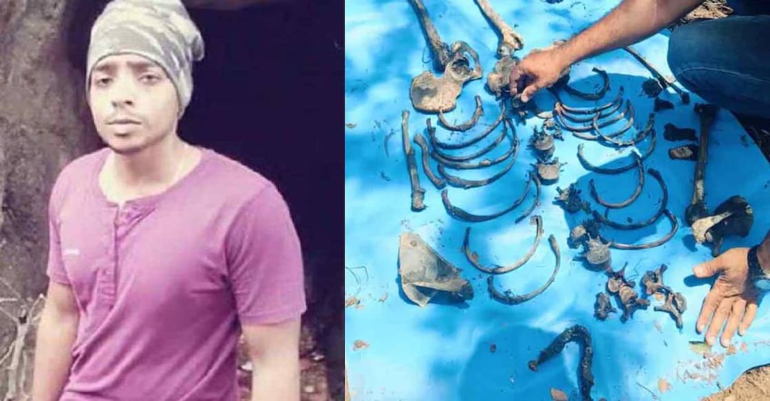 Vigil (L) and skeletal remains recovered from Sarovaram. Photo: Special Arrangement