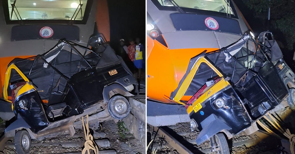 The autorickshaw was hit by the Vande Bharat train at Akathumuri station. Photo: Special Arrangement