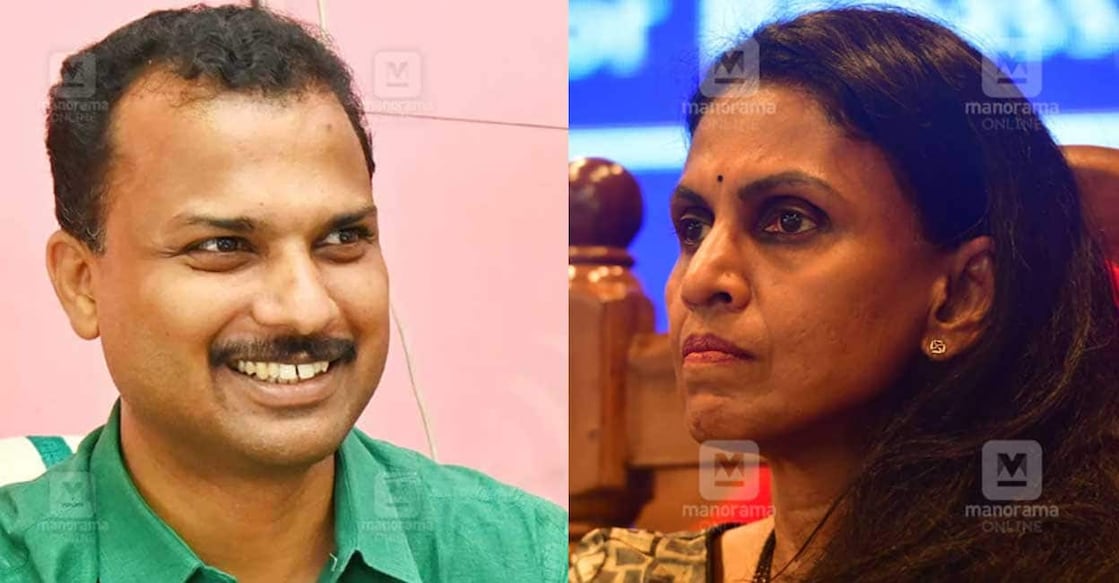 Vattiyoorkavu MLA VK Prasanth, Sasthamangalam councillor R Sreelekha. Photo: Manorama