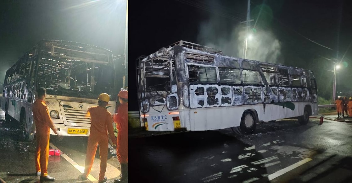 The KSRTC bus that was gutted in the fire. Photo: Special Arrangement. 

