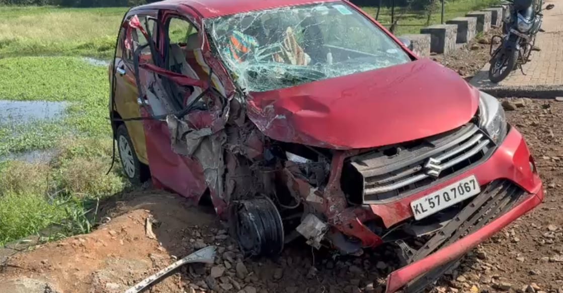 The car crushed after ramming into the school bus. Photo: Special Arrangement