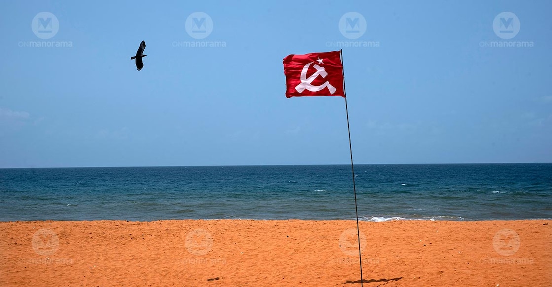 CPM's flag affixed on a beach in Kerala. File photo: Manorama