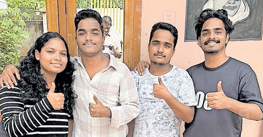 The four siblings, Ashalakshmi, Ashwin, Athul, and Arjun, who are eagerly waiting to cast their first-ever vote.  Photo: Manorama