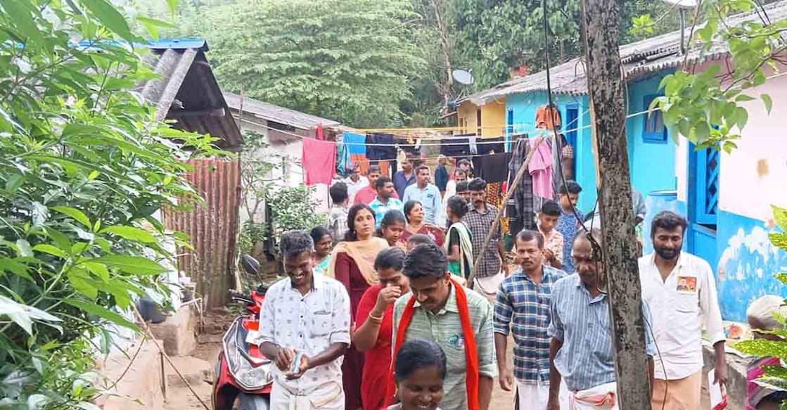 LDF candidate Chandrakumar during the campaign in Kulathupuzha. Photo: Special arrangement