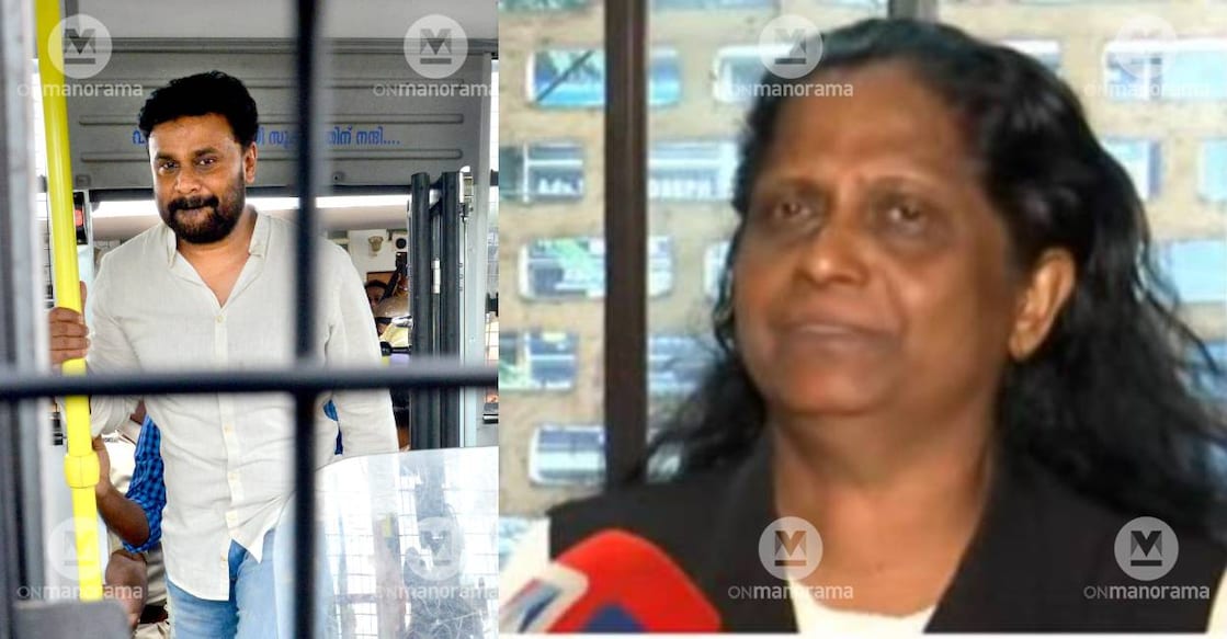 Dileep and Survivor's lawyer Adv TB Mini. Photo: Manorama 