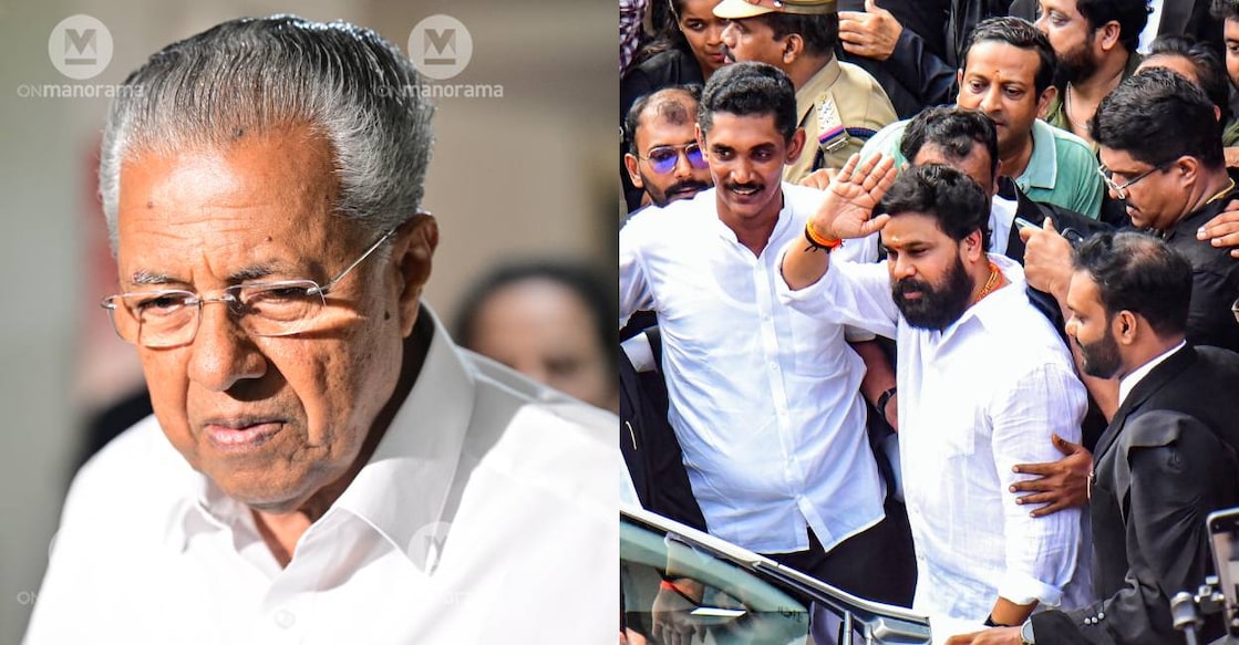 Kerala Chief Minister Pinarayi Vijayan and Dileep. Photo: Manorama, PTI