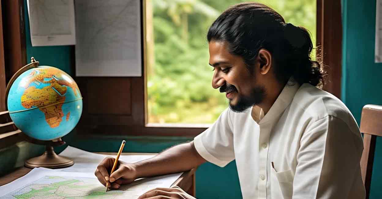 A man drawing a map. Photo: AI-generated / Meta AI