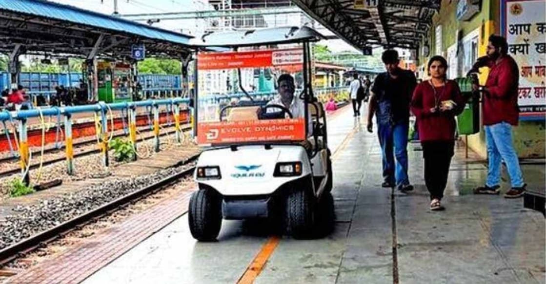 The battery-powered buggy cars for passengers at Shoranur railway station. Photo: Special arrangement