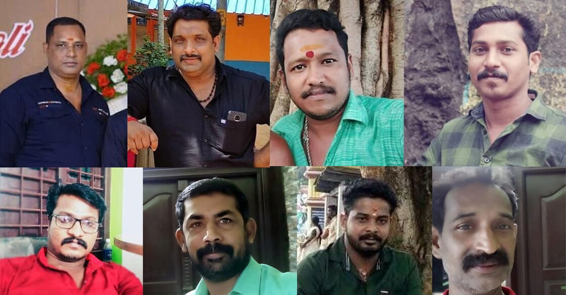 thrissur-rss-workers Jayesh, Sumesh, Sebastian, Johnson, Biju, Sajeesh, Suneesh, and Saneesh. Photo: Special Arrangement