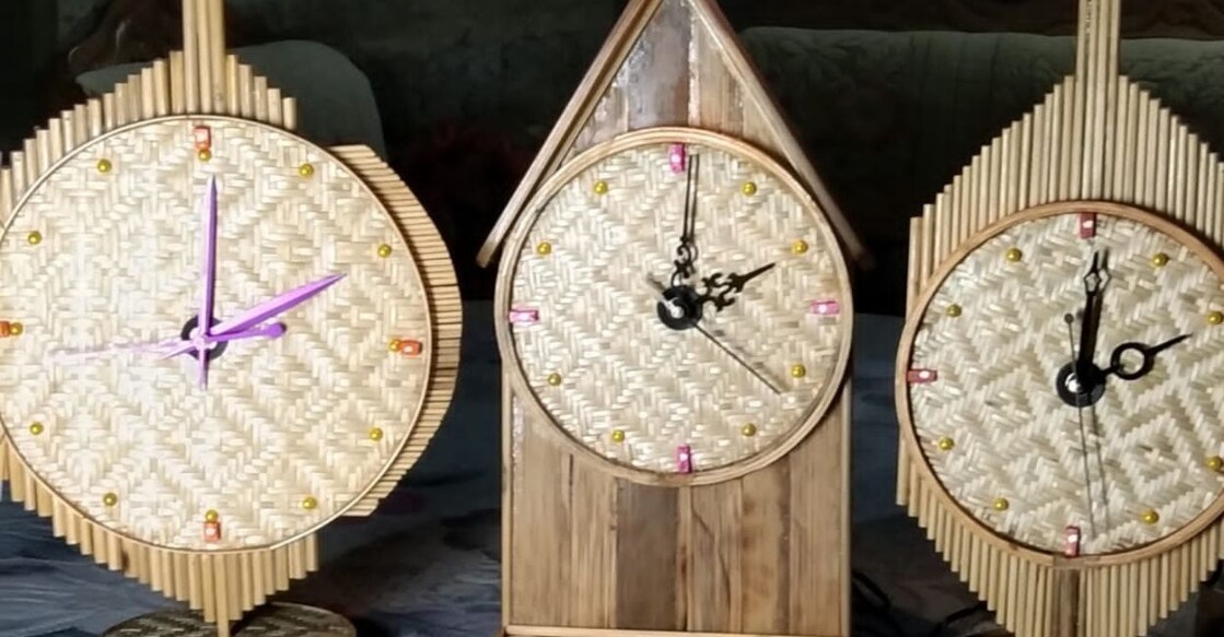 Clocks made from the mat material. Photo: Special Arrangement.