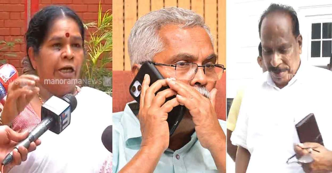 Kamala Sadanandan, Binoy Viswam, K M Dinakaran. Photo: Manorama News