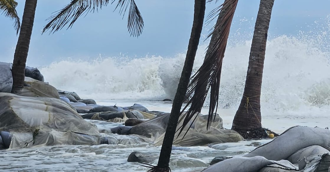chellanam-geo-bag Geo-bags at Chellanam washed away by waves. Photo: Special arrangement