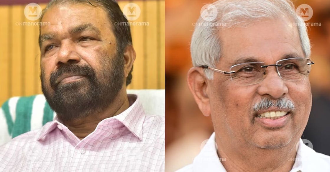 Education minister V Sivankutty (L); Governor Rajendra Arlekar (R). Photo: Manorama