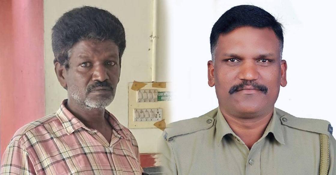 The accused, Mahadevan, and Senior Civil Police Officer M Maariyappan. Photos: Special arrangement. 