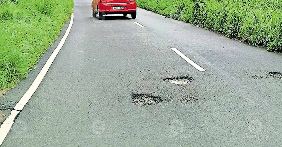 Potholes on the Puthussery–Puramattom–Kumbanad Road near Puramattom Parayilpady pose a growing danger to motorists. Photo: Special arrangement
