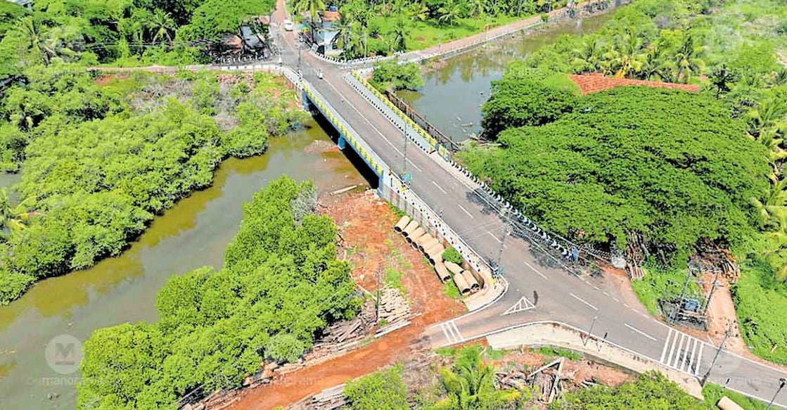 nadal-bridge-c-wm An aerial view of the new Naranath Bridge at Nadal, set to be inaugurated on July 1. Photo: Special arrangement