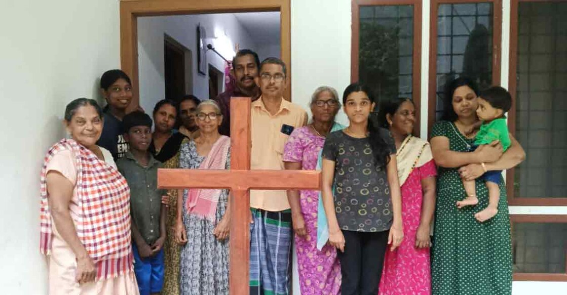 Cross planted in front of Prakashan's house at Thommankuthu. Photo: Special arrangement