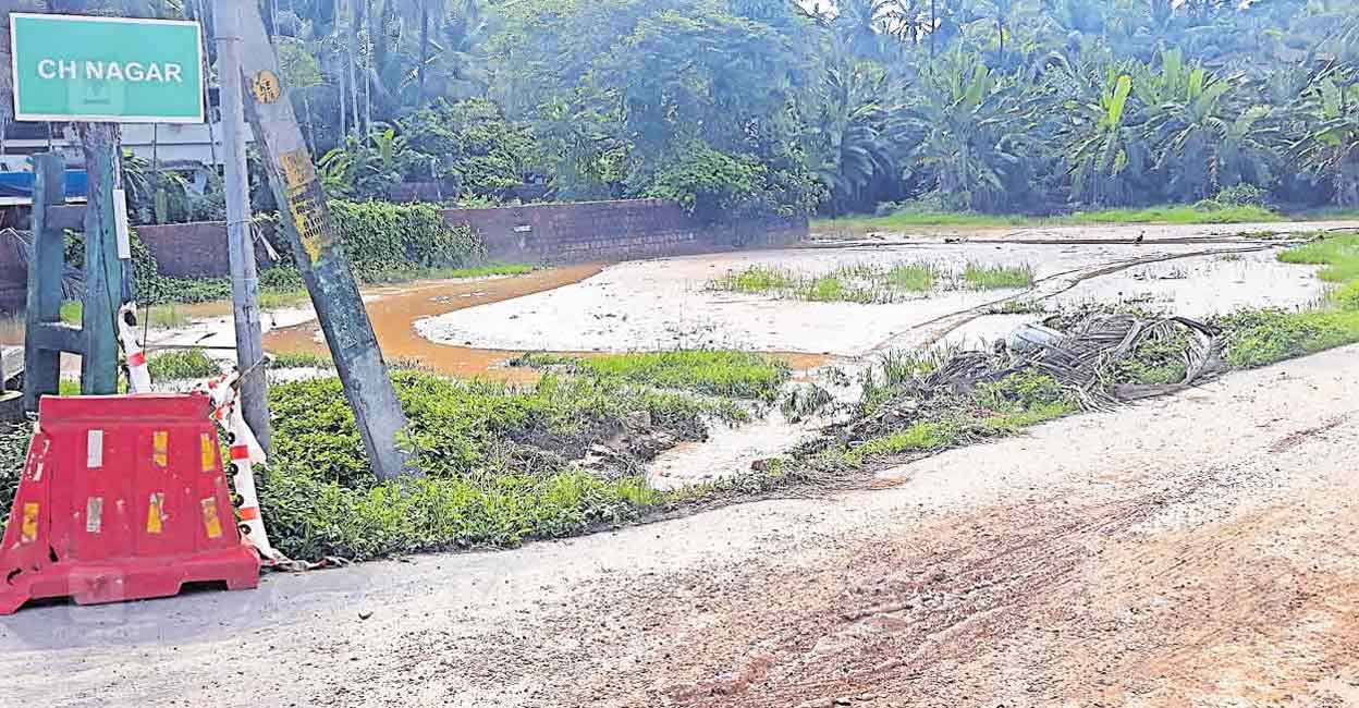 The paddy field near the starting point of CH Nagar road is filled with mud that has flowed from the National Highway. Photo: Special arrangement