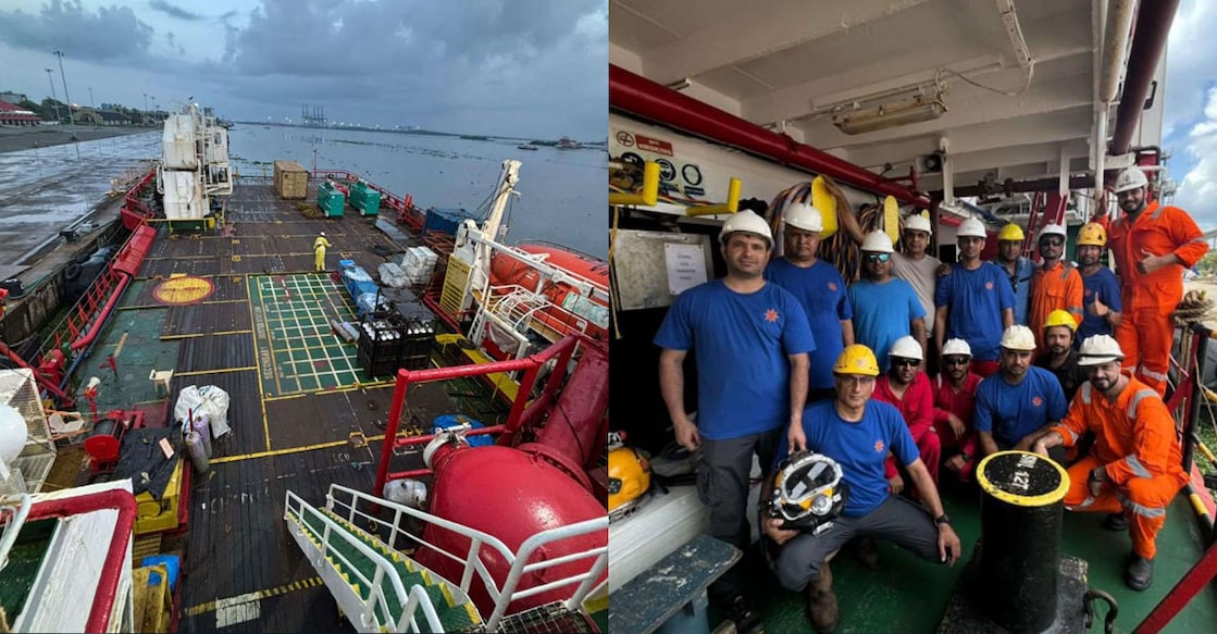 1. Diving Gears being set up on the deck of Diving Support Vessel SEAMEC-III. 2. Diving Team is ready onboard DSV SEAMEC-III for underwater salvage operation. Photo: Directorate General of Shipping