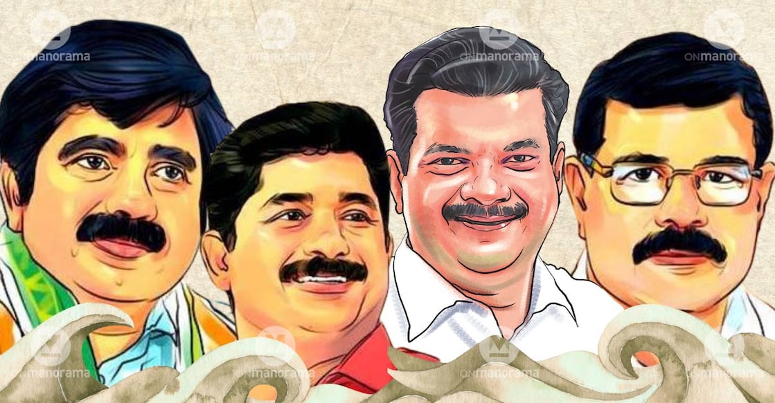 nilambur-bypoll-survey-candidates-1 Aryadan Shoukath, M Swaraj, P V Anvar and Mohan George. Illustration: Manorama.