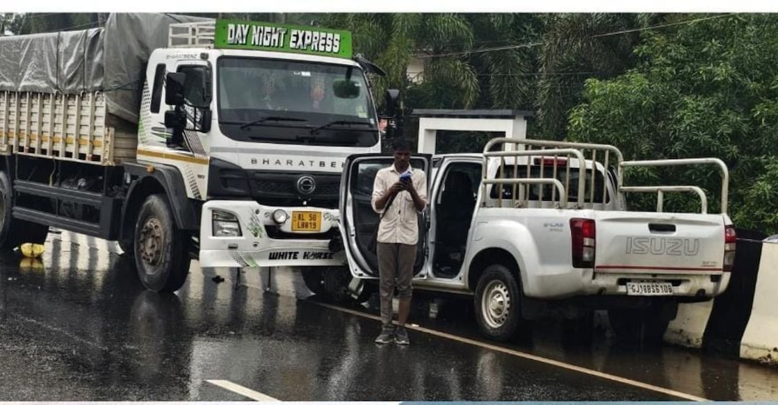 The truck rammed into the parked pickup on NH 66. Photo: Special Arrangement.