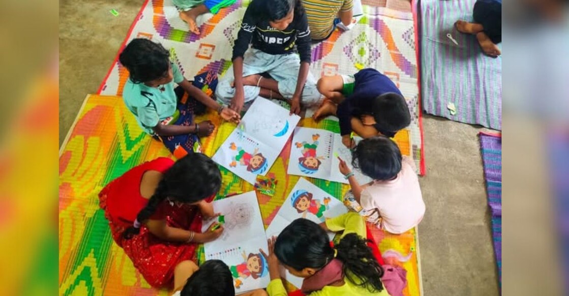 A painting camp organised by the District Administration for the children of landslide hit families. Photo: Special Arrangement.