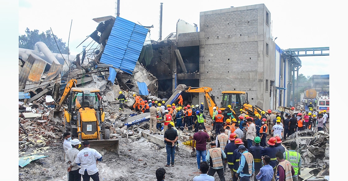 telangana-factory-blast Rescue operation underway after a blast in a reactor unit at Sigachi Industries Private Limited, in the Pashamylaram industrial area of Medak district, Telangana on Monday, June 30, 2025. Photo: IANS